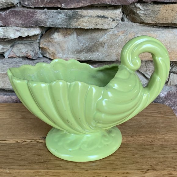 VTG Haeger Planter Cornucopia Handle Pottery Green Mid-century MCM - Picture 4 of 7
